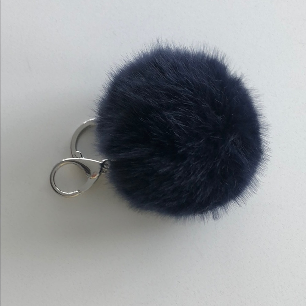 Navy Faux Fur Ball Keychain